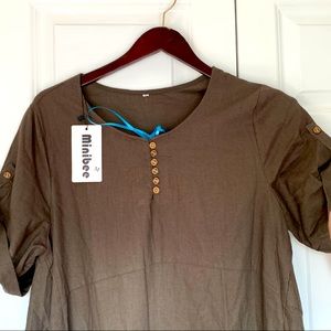 Minibee army green pocketed sack dress NWT size M